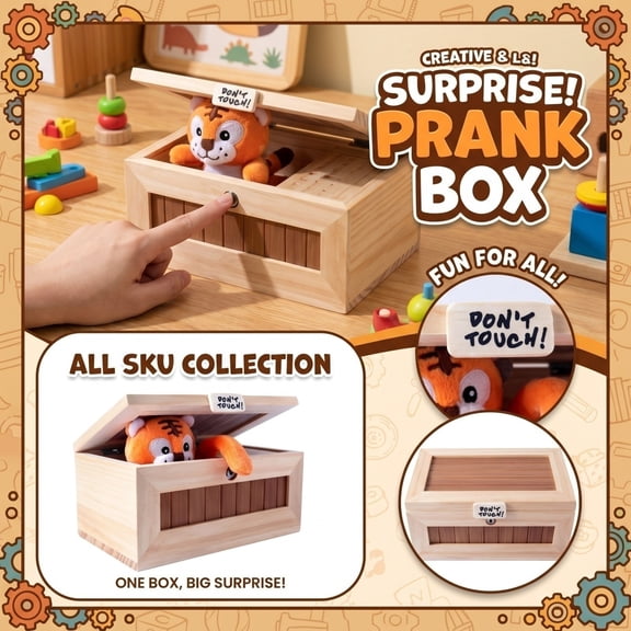 Don't Touch Useless Box with Cute Tiger Plush, Funny Leave Me Alone Surprise Prank Toy, Novelty Gag Joke Desk Decor, Stress Relief Interactive Practical Joke Machine for Party Favor Gift (S)