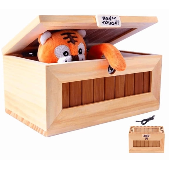 Don't Touch Useless Box with Cute Tiger Plush, Funny Leave Me Alone Surprise Prank Toy, Novelty Gag Joke Desk Decor, Stress Relief Interactive Practical Joke Machine for Party Favor Gift (New-S)