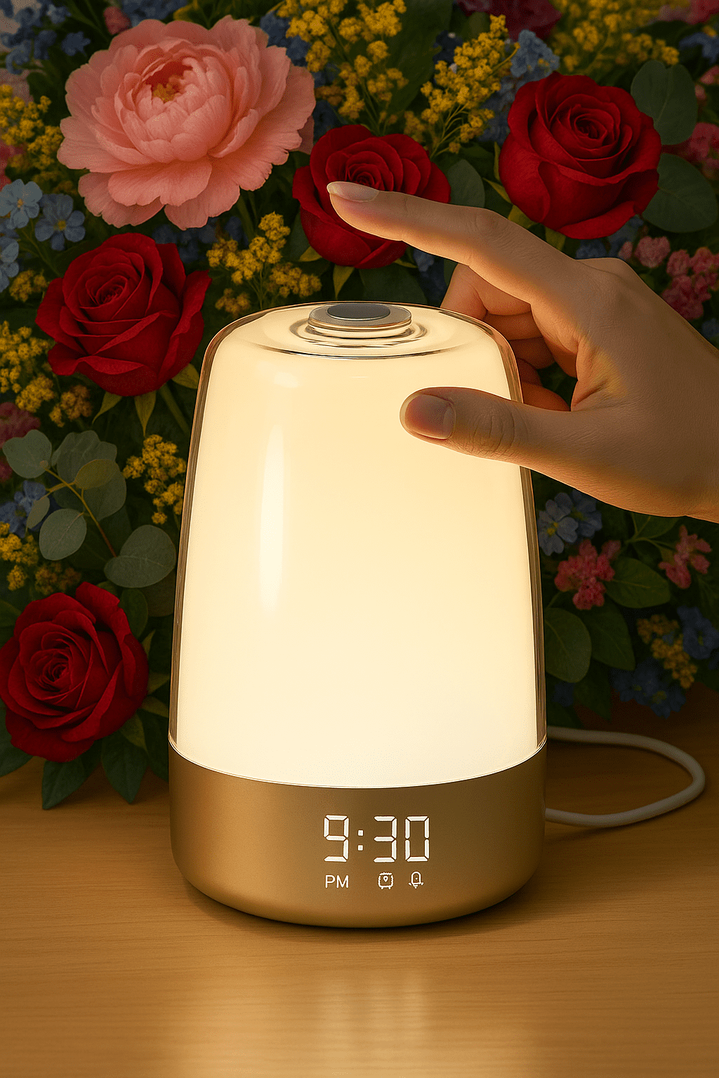 Touch Wake Up Night Light with Sunrise Simulation Alarm Clock Nursery Lamp for Kids, Heavy Sleepers, Bedroom, Sleep Aid, Nightlight, Daylight, 6 Colors, 5 Natural Sounds, Ideal for Gift
