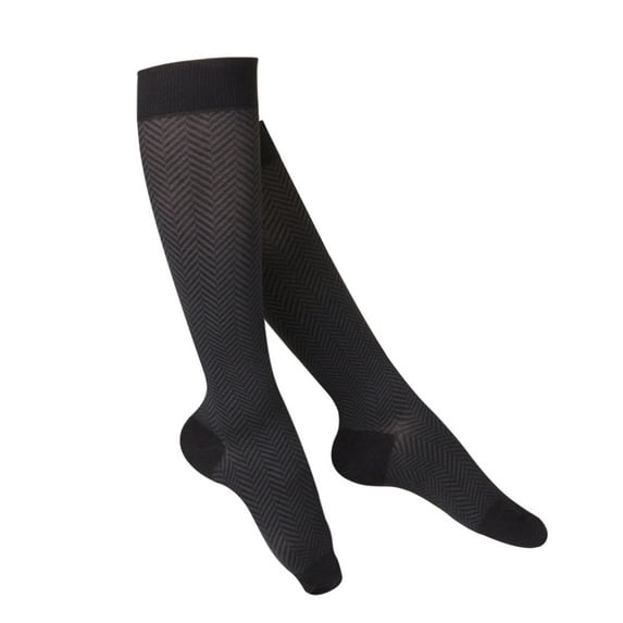 Touch Women's Knee High Compression Socks, 15-20 mmHg, Black Herringbone Pattern, Large