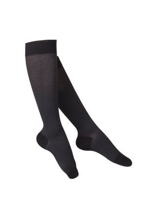 Women's Knee High Compression Socks, 15-20 mmHg, Black Herringbone Pattern, Small