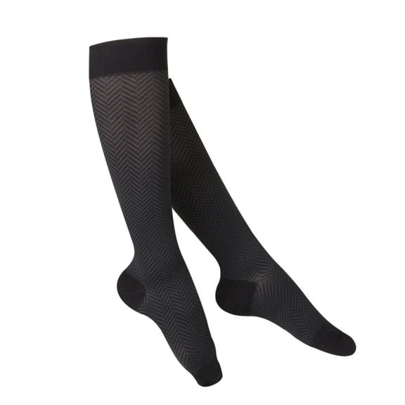 Touch Women's Knee High Compression Socks, 15-20 mmHg, Black Herringbone Pattern, Small