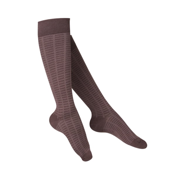 Touch Women's Knee High Compression Socks, 15-20 mmHg, Brown Checkered Pattern, Small