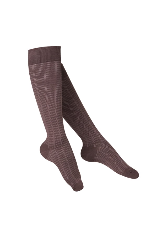 Women's Knee High Compression Socks, 15-20 mmHg, Brown Checkered Pattern, Small
