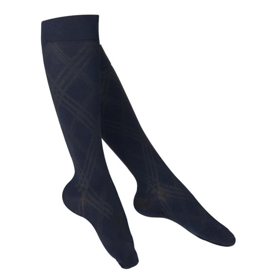 Touch Women's Knee High Compression Socks, 15-20 mmHg, Navy Argyle Pattern, Large