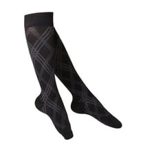 Touch Women's Knee High Compression Socks, 20-30 mmHg, Black Argyle Pattern, Small