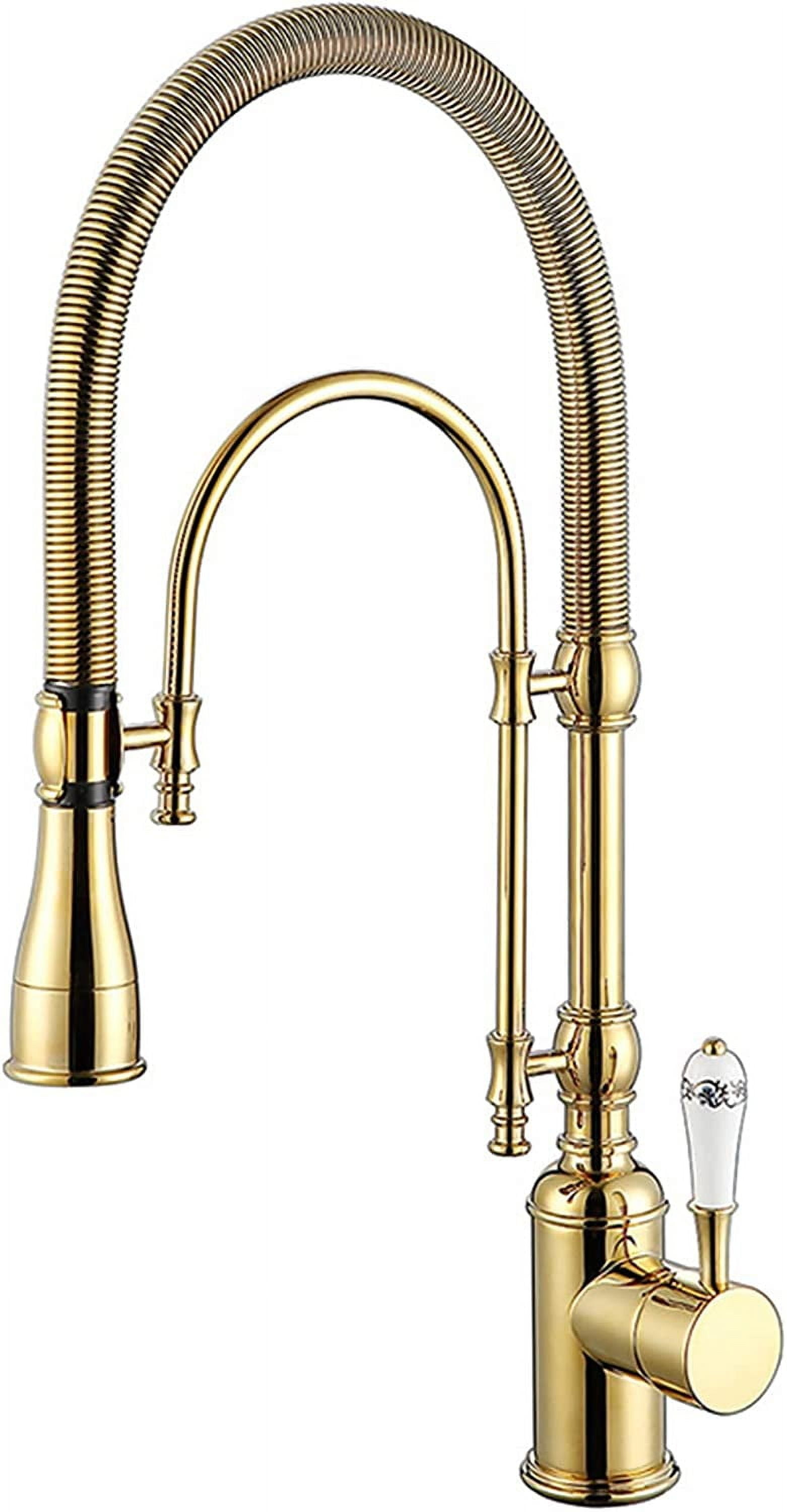 Polished Gold High Arc Kitchen Faucet with Pull-Down Sprayer