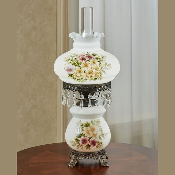 Touch of Class Abigail Hurricane Floral Glass Brass Crystal Table Lamp - Antique Victorian - Hand Painted
