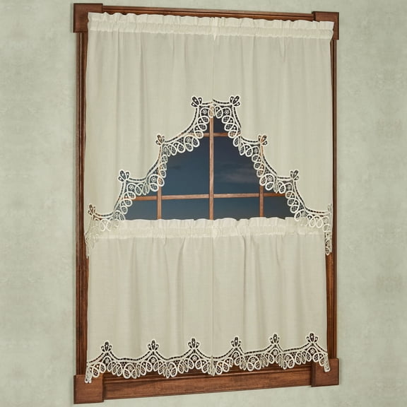 Touch of Class Abilene Ecru Lace Trimmed Rod Pocket Kitchen Curtain Sets, 56 x 24 in (2 Panels)