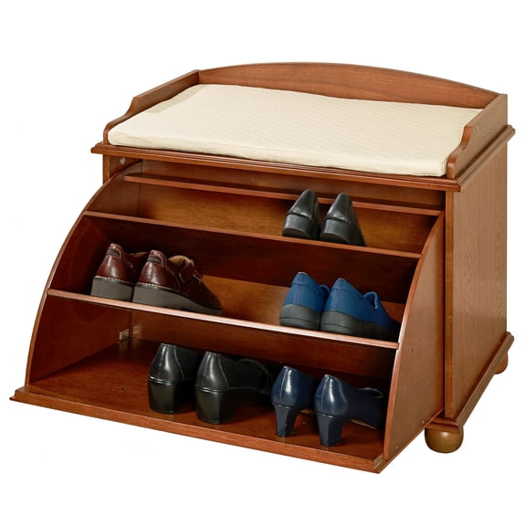 Touch of Class Ayden Wooden Shoe Storage Bench, Cushioned, Windsor Oak