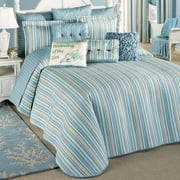 Touch of Class Coastal Blue Striped Microfiber Polyester Bedspread, King Reversible