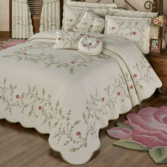 Posy Floral Crochet Natural Cotton Oversized Quilted Grande Bedspread Twin
