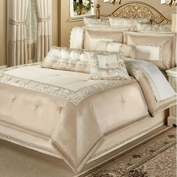 Elegante Faux Silk Luxury Sequined Comforter Set Light Cream Comforter Set Queen