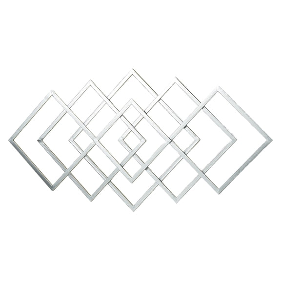 Touch of Class Modern Abstract Geometric Interlinked Diamond Metal Silver Wall Art Sculpture 40x20