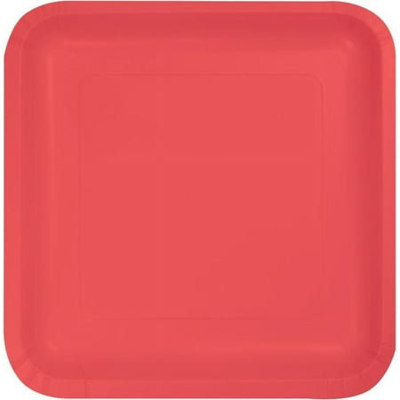 Touch of Color Dinner Plate, Square, 9", Coral, 18 Ct