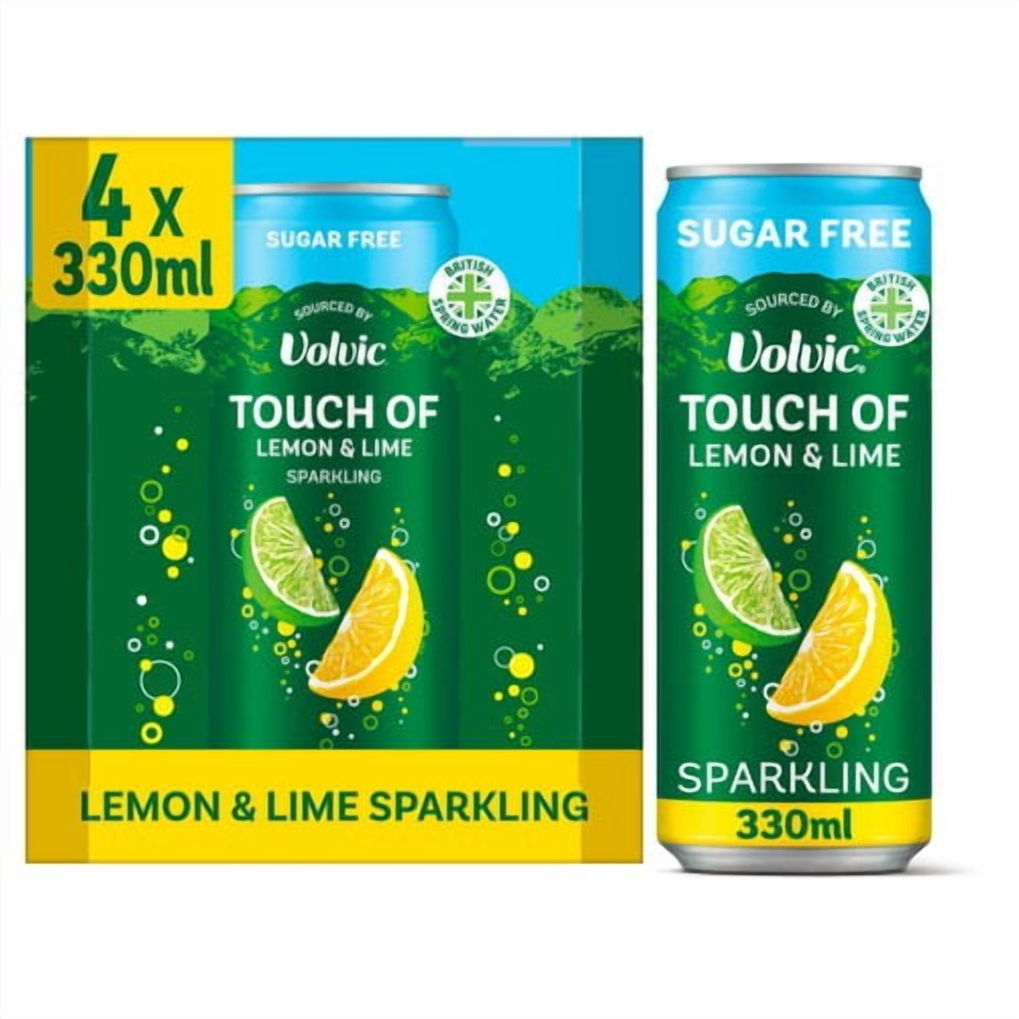 Touch of Lemon & Lime Sparkling Sugar Free Flavoured Water by Volvic 4 x 330ml, British Import (Pack of 2)