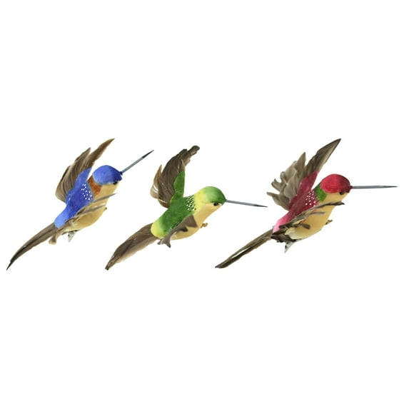 Touch of Nature 1-Piece Open-Winged Hummingbird Assortment on Clip for Arts and Crafts, 3.75-Inch, Blue/Green/Red