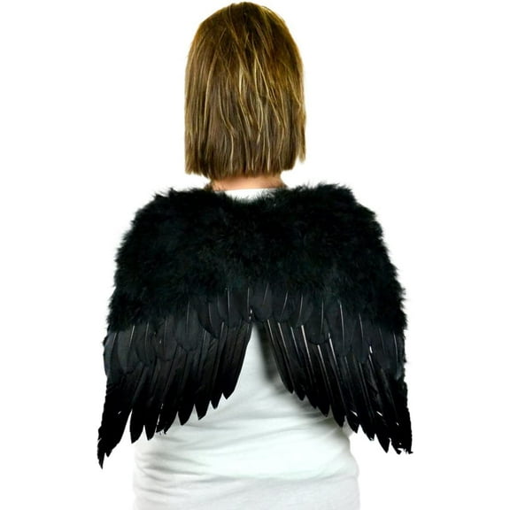 Touch of Nature Black Feather Angel Wings 20x16 and Halo Set w/Black Elastic Straps 2pc