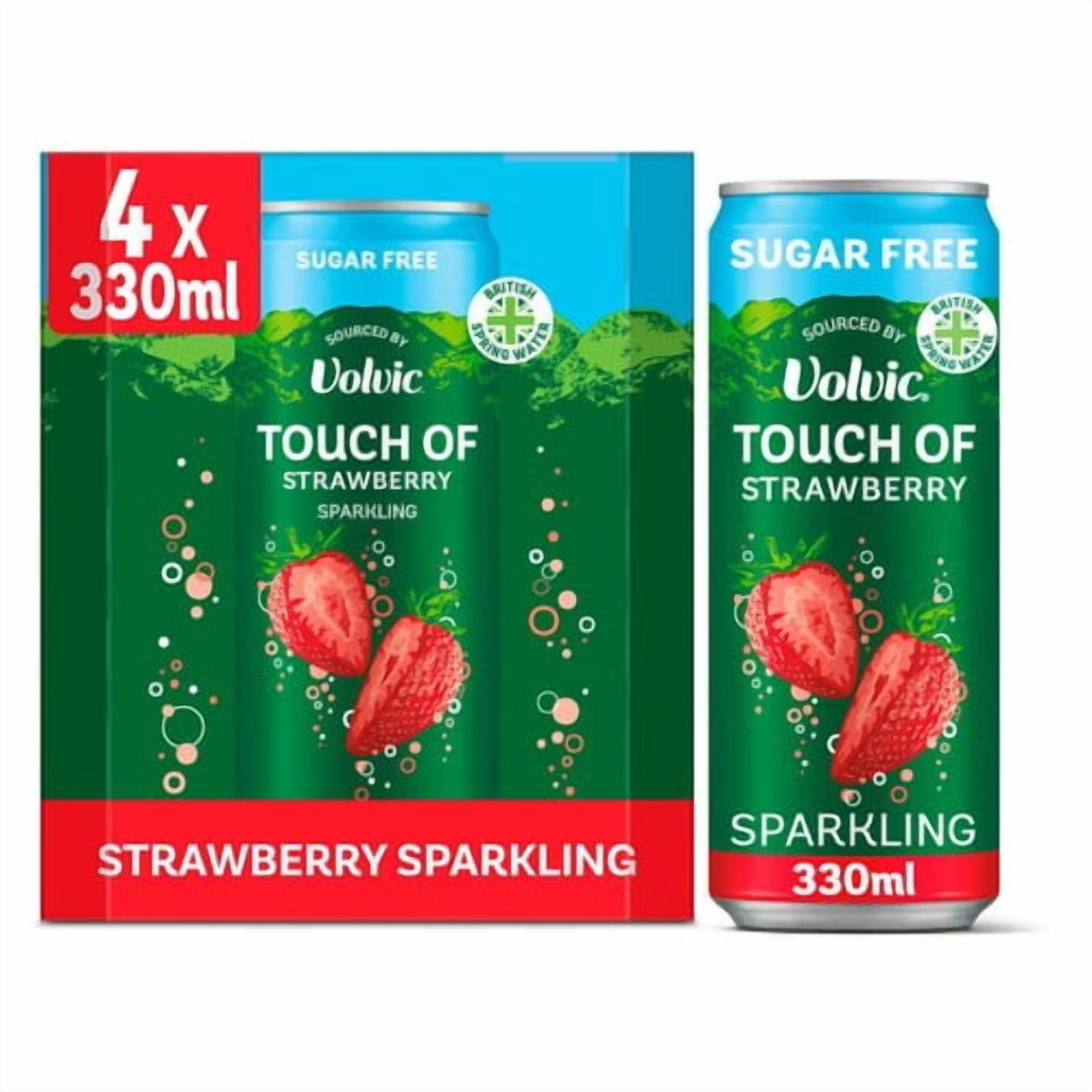 Touch of Strawberry Sparkling Sugar Free Flavoured Water by Volvic 4 x 330ml, British Import (Pack of 2)