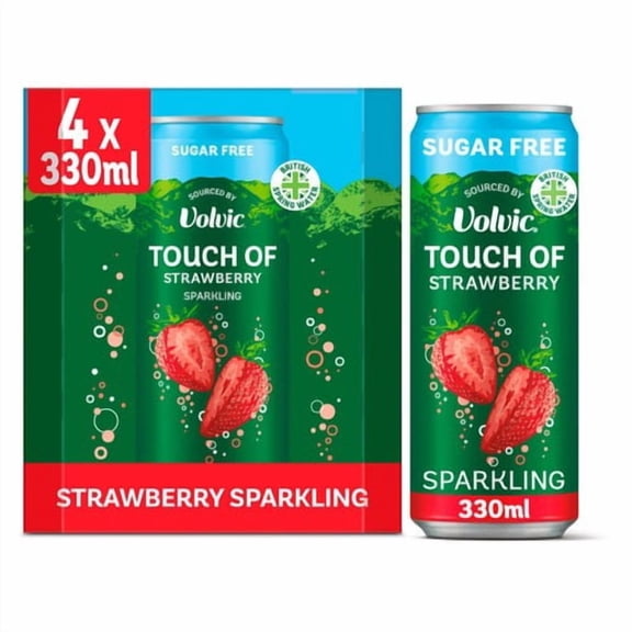 Touch of Strawberry Sparkling Sugar Free Flavoured Water by Volvic 4 x 330ml, British Import (Pack of 2)