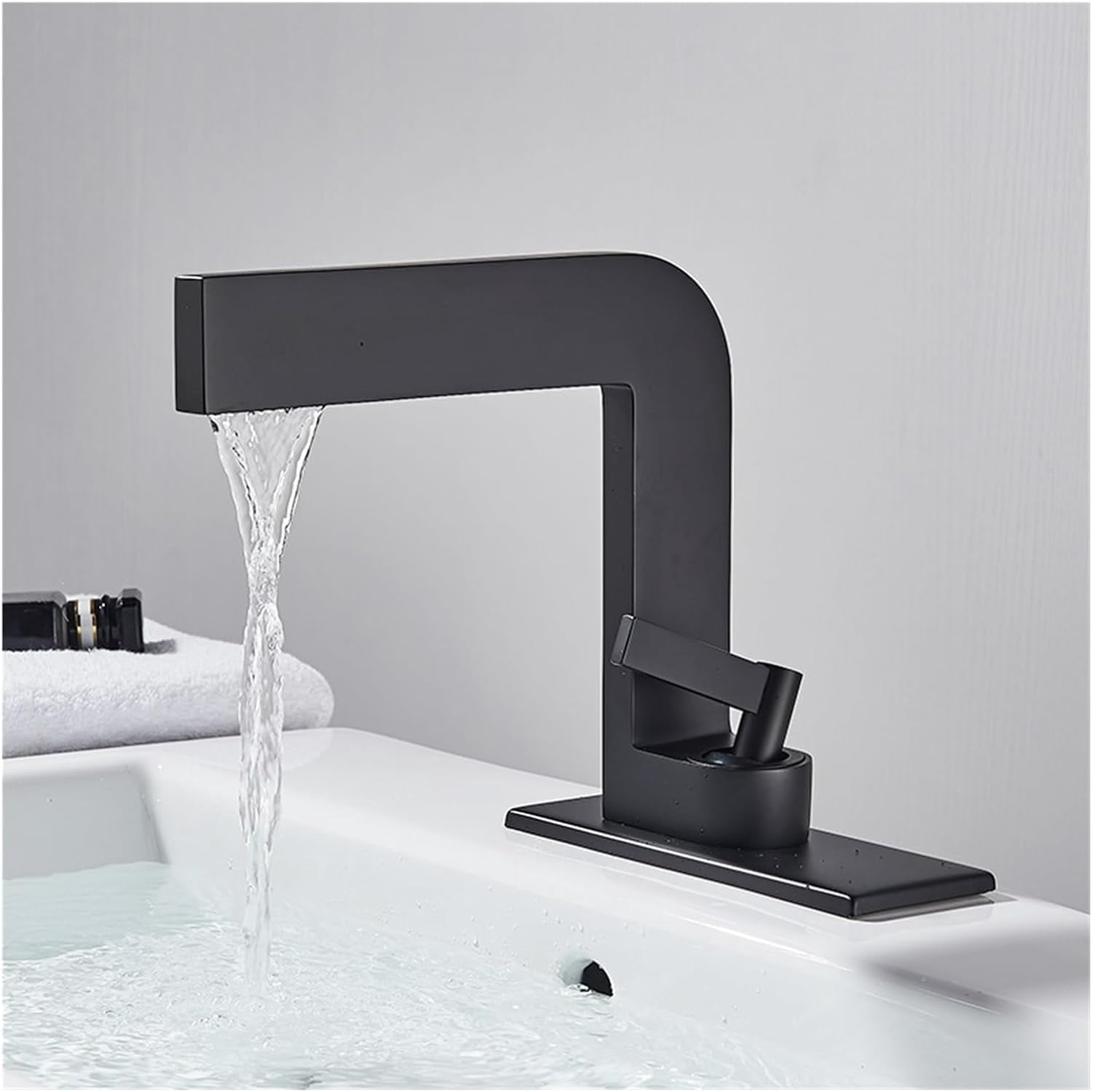 Touch the faucet Black Square Waterfall Bathroom Faucet Basin Mixer Tap ...