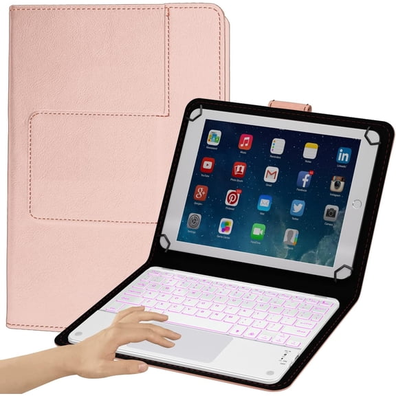 TouchPad Keyboard case for 9", 10",10.1",10.5" Tablets,2-in-1 Keyboard with Touchpad,7 Colors Backlit & Leather Folio Cover ()