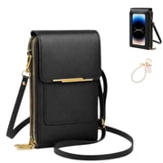 Touchscreen Phone Crossbody Bag for Women, Blocking Leather Cell Phone Purse with Clear Window, Small Crossbody Wallet with Adjustable Strap for Travel Shopping