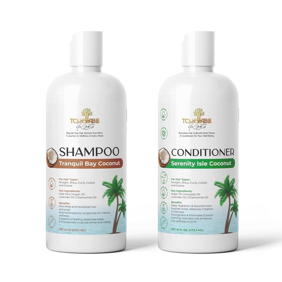 Touchable Roots Enchanted Isles Deep Moisturizing Shampoo & Conditioner Set for Dry Hair, 16 oz each