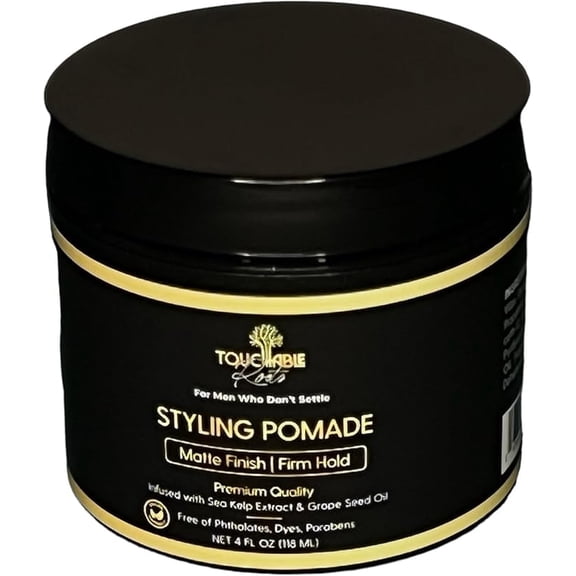 Touchable Roots Matte Clay Styling Pomade for Strong Hold, Matte Finish, No Residue, 4 oz.