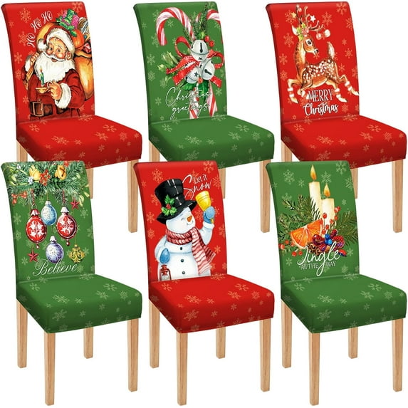 Touchbetter 6 Pcs Christmas Dining Chair Covers Removable Washable Stretch Slipcovers for Xmas Restaurant Farmhouse Kitchen Hotel Decor Supplies(Santa Claus)