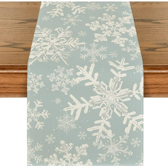 Touchbetter Aqua Snowflakes Christmas Table Runner, Seasonal Winter Holiday Kitchen Dining Table Decoration for Home Party Decor 13x48 Inch