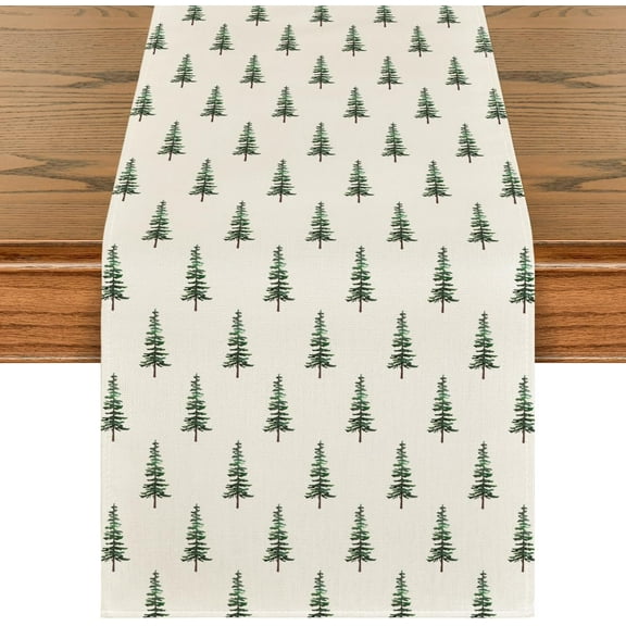 Touchbetter Beige Xmas Tree Christmas Table Runner, Seasonal Winter Kitchen Dining Table Decoration for Home Party Decor 13x48 Inch