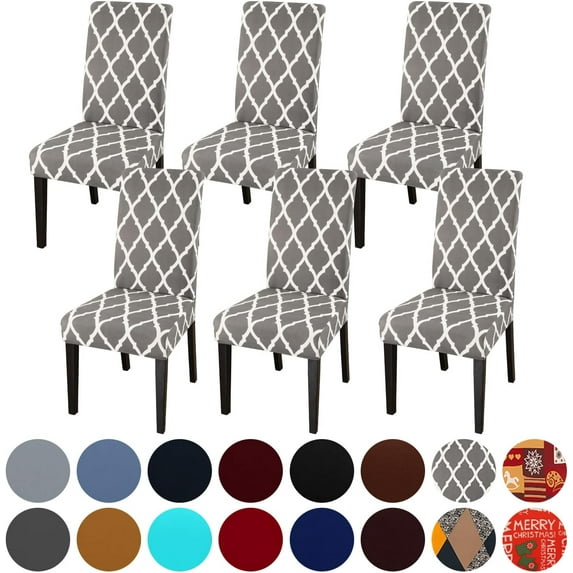 Touchbetter Chair Covers for Dining Room 6 Pack, High Stretch Removable Washable Parsons Chair Slipcover for Home Party Hotel Wedding Ceremony (Grey White)
