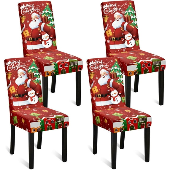 Touchbetter Christmas Chair Covers Set of 4, Removable Washable Merry Christmas Dining Chair Seat Covers Stretch Protector Slipcovers for Dining Room Kitchen Holiday Party Decor, Santa Claus