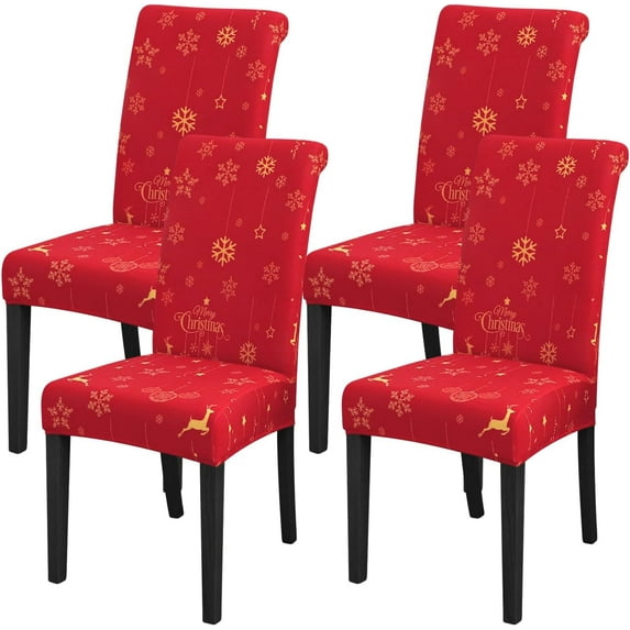 Touchbetter Christmas Chair Covers for Dining Room Set of 4 Stretch Xmas Kitchen Chair Slipcovers 4 Pack Washable(Christmas 3)