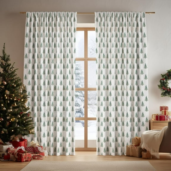 Touchbetter Christmas Sheer Curtains for Living Room and Bedroom, Xmas Tree Foil Print Curtains, Holiday Window Drapes Decorations, 52" W x 84" L, Set of 2 Curtain Panels