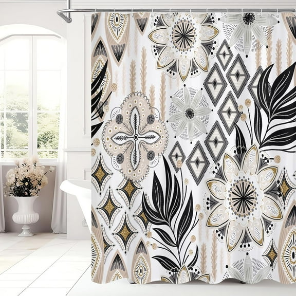 Touchbetter Extra Long Boho Floral Shower Curtain 72 x 84, Modern Flower Shower Curtain, XL Rustic Shower Curtains for Elegant Bathroom Decor, Bohemia Plant Leaves Shower Curtain