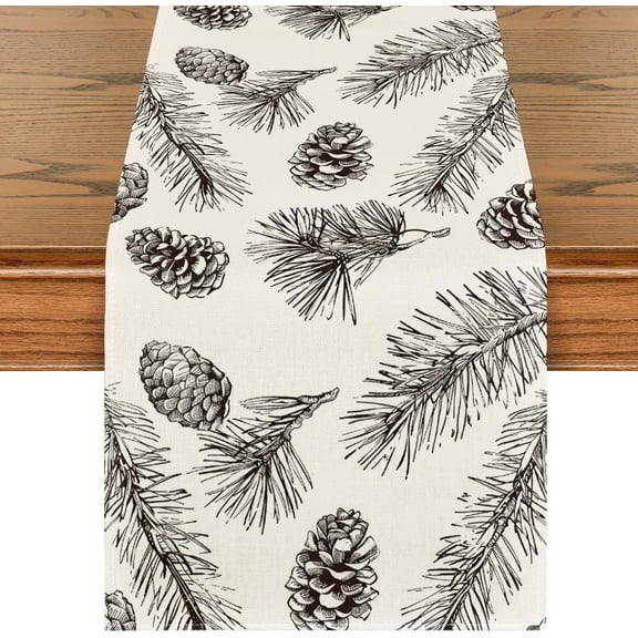 Touchbetter Fir Pine Cone Christmas Table Runner, Seasonal Winter Leaves Kitchen Dining Table Decoration for Home Party Decor 13x48 Inch