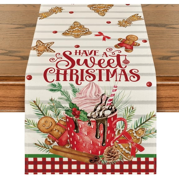 Touchbetter Ice Cream Gingerbread Sweet Christmas Table Runner, Seasonal Winter Kitchen Dining Table Decoration for Home Party Indoor 13x36 Inch