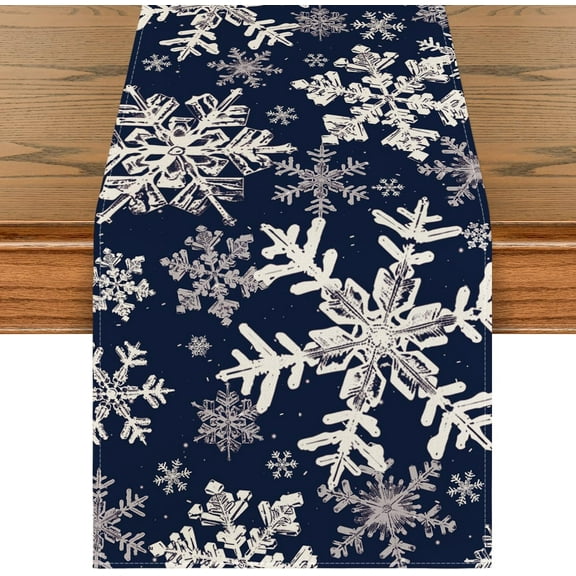 Touchbetter Navy Blue Snowflakes Christmas Table Runner, Seasonal Winter Holiday Kitchen Dining Table Decoration for Home Party Decor 13x36 Inch