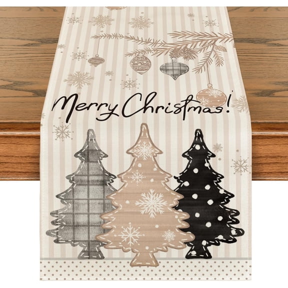 Touchbetter Stripes Pine Trees Merry Christmas Table Runner, Winter Xmas Holiday Kitchen Dining Table Decoration for Home Party Decor 13x108 Inch