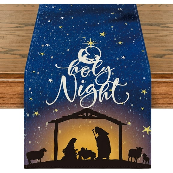 Touchbetter The Lord Blue Sky Christmas Table Runner, Seasonal Winter Holy Night Christ Kitchen Dining Table Decor for Outdoor Home Party 13x36 Inch