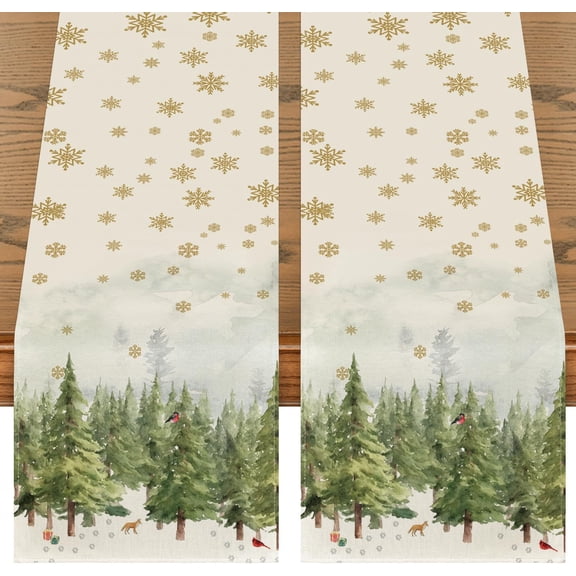 Touchbetter Xmas Trees Snowflakes Gifts 2PCS Christmas Table Runner, Seasonal Kitchen Dining Table Decoration for Home Party 13x72 Inch