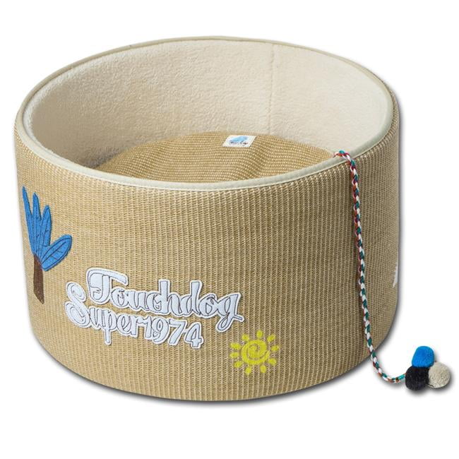 Touchcat Beige Round Wool Cat Bed with Teaser Toy