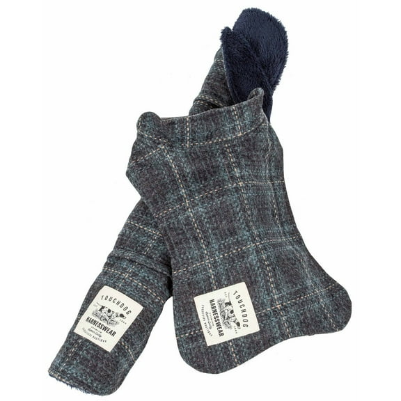 Touchdog 2-In-1 Windowpane Plaided Dog Jacket With Matching Reversible Dog Mat, Grey And Light Blue Plaid - Small