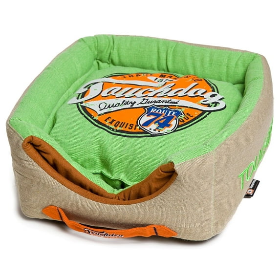 Touchdog Convertible and Reversible Vintage Printed Squared 2-in-1 Collapsible Dog House Bed