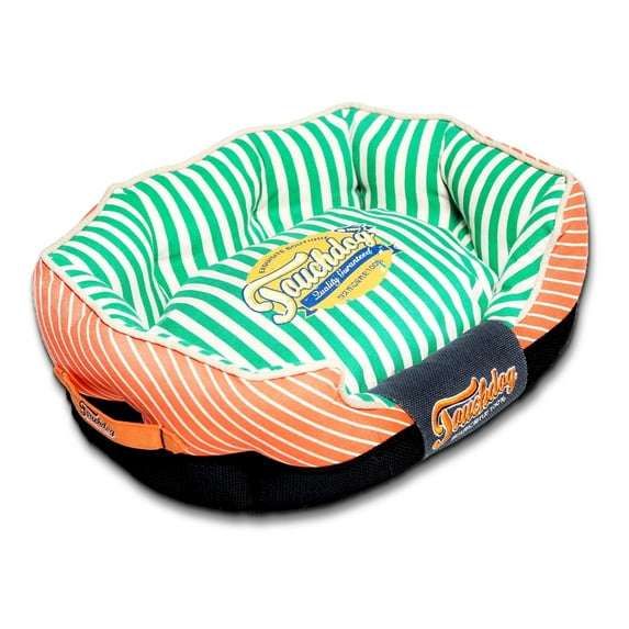 Touchdog Neutral-Striped Ultra-Plush Rectangular Rounded Designer Dog Bed