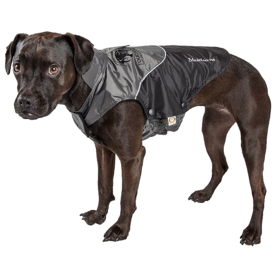 touchdog 'subzero-storm' waterproof 3m reflective pet dog coat jacket with heavy-duty velcro w/ blackshark technology, medium, black, grey