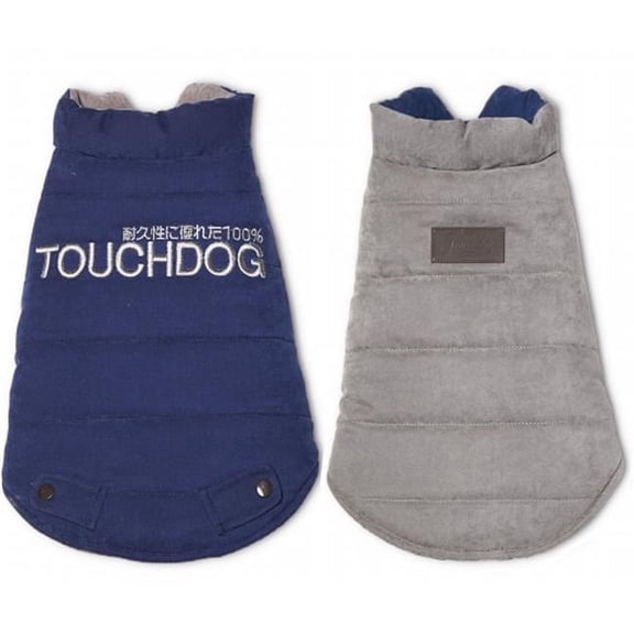 Touchdog  Waggin Swag Reversible Insulated Pet Coat - Blue & Grey - Large (18-20 in)