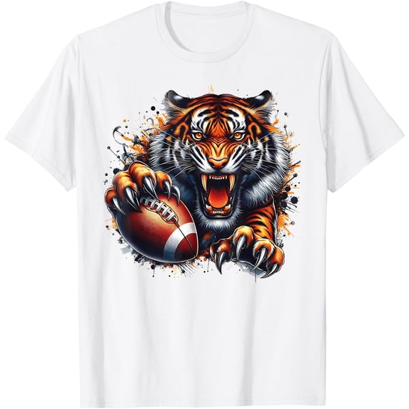 Touchdown American Football Game Day Thanksgiving Tiger Cool Softstyle Unisex T-Shirt,White Color,Size 2XL